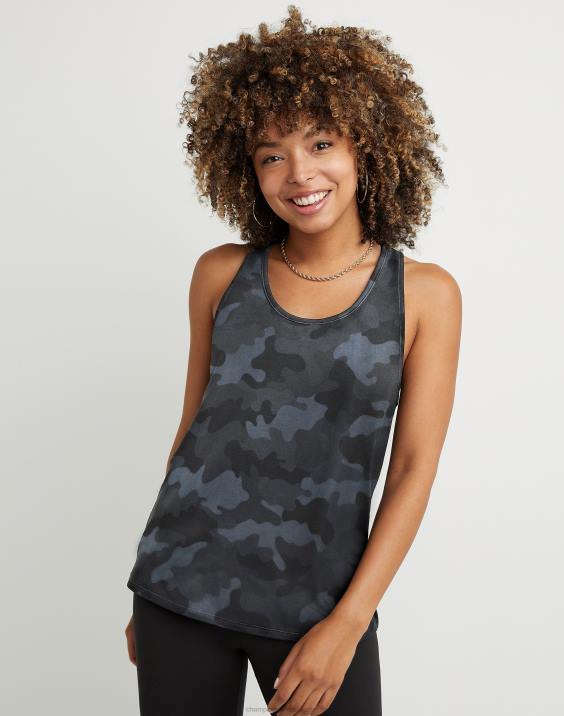 Champion ženske mehak dotik, bistven kamuflažni rezervoar c logotip 2B842026 športno maskirno strelivo črno