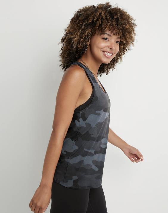 Champion ženske mehak dotik, bistven kamuflažni rezervoar c logotip 2B842026 športno maskirno strelivo črno