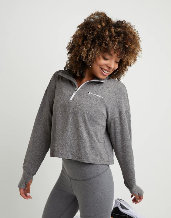 Champion ženske mehak logotip s četrtino zadrge 2B842037 ebenovinasto vresje