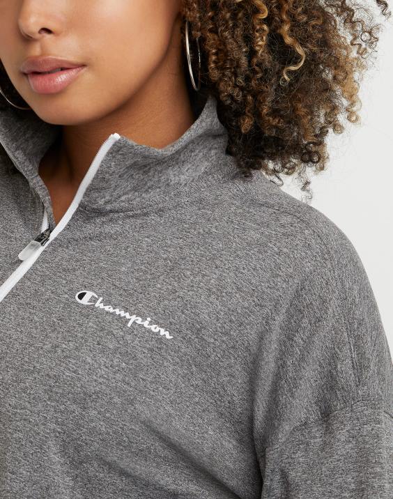 Champion ženske mehak logotip s četrtino zadrge 2B842037 ebenovinasto vresje