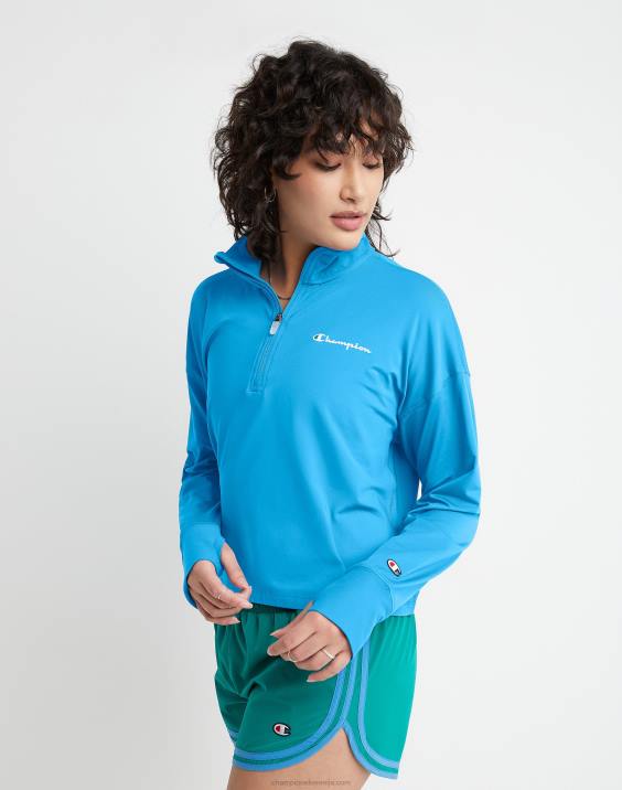 Champion ženske mehak logotip s četrtino zadrge 2B842038 modra šojka