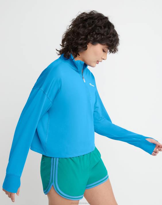 Champion ženske mehak logotip s četrtino zadrge 2B842038 modra šojka