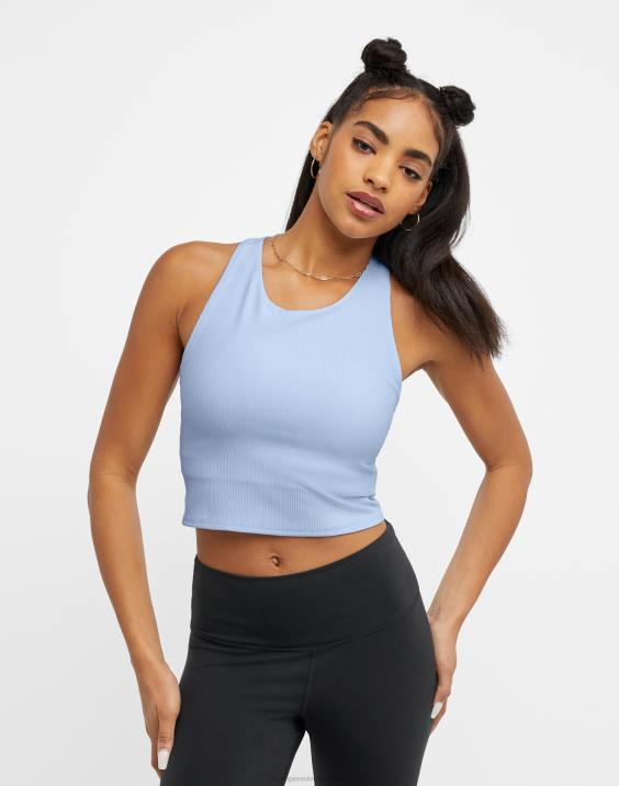 Champion ženske mehak na dotik rebrast crop top c logotip 2B841388 ciel modra