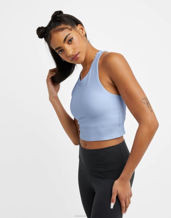 Champion ženske mehak na dotik rebrast crop top c logotip 2B841388 ciel modra