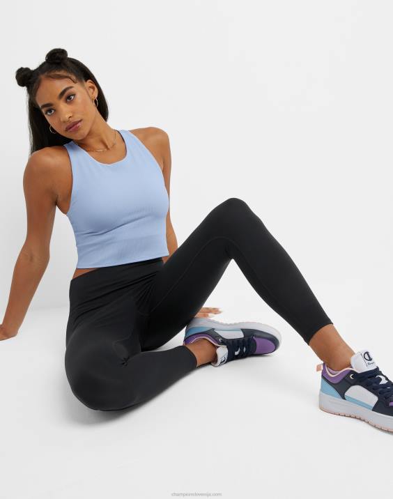 Champion ženske mehak na dotik rebrast crop top c logotip 2B841388 ciel modra