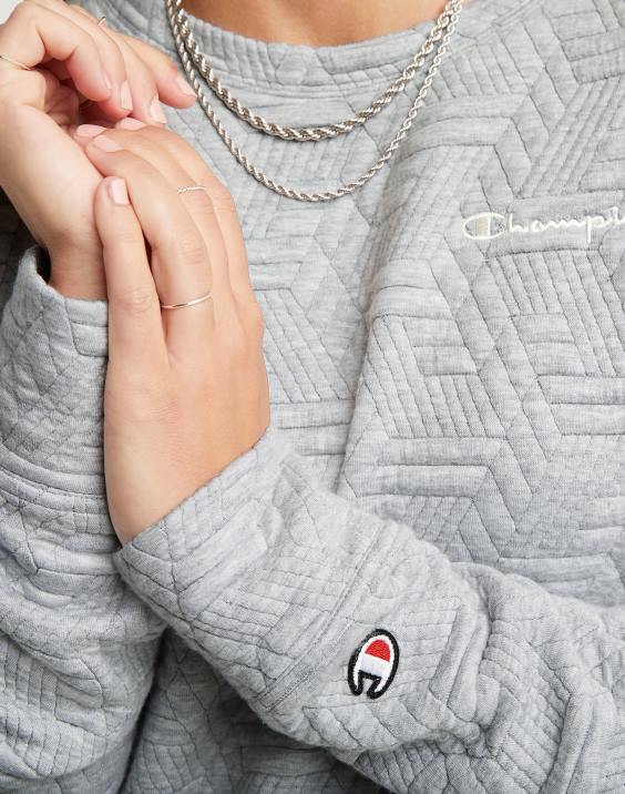 Champion ženske mehak pulover z besedilnim potiskom 2B841408 oksford siva
