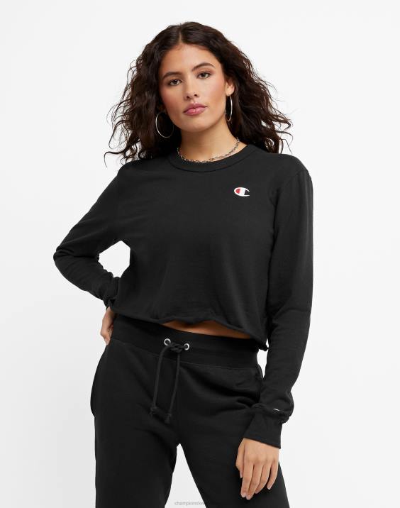 Champion ženske okrajšana majica boyfriend z dolgimi rokavi 2B842034 Črna