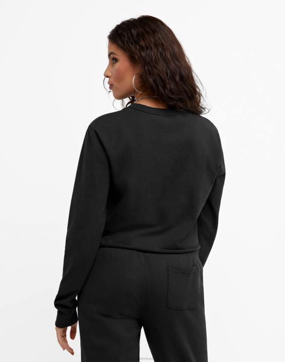 Champion ženske okrajšana majica boyfriend z dolgimi rokavi 2B842034 Črna