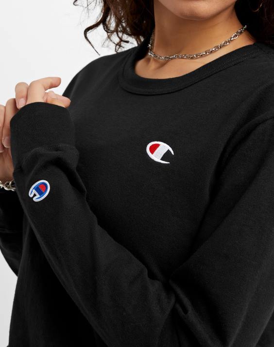 Champion ženske okrajšana majica boyfriend z dolgimi rokavi 2B842034 Črna