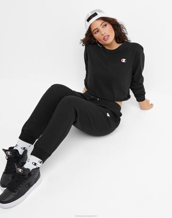 Champion ženske okrajšana majica boyfriend z dolgimi rokavi 2B842034 Črna