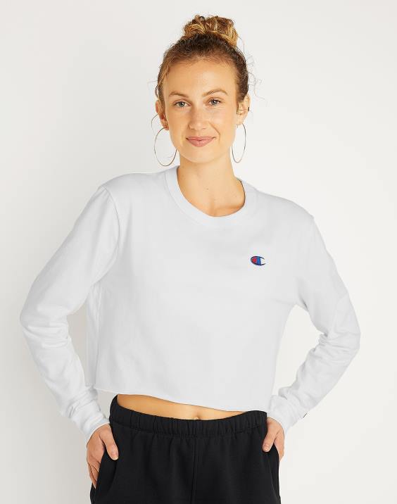 Champion ženske okrajšana majica boyfriend z dolgimi rokavi 2B842035 bela