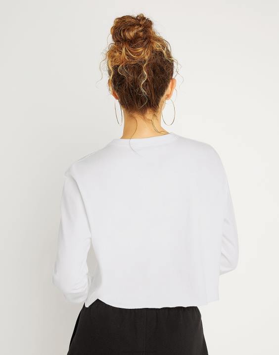 Champion ženske okrajšana majica boyfriend z dolgimi rokavi 2B842035 bela