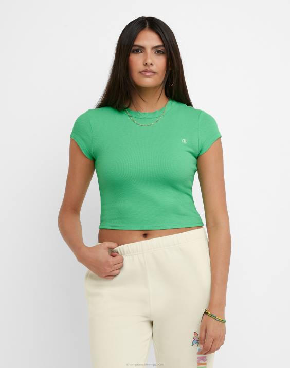 Champion ženske opremljena rebrasta majica c logotipom 2B841328 srečna pomlad zelena