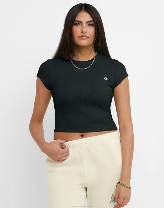 Champion ženske opremljena rebrasta majica c logotipom 2B841329 Črna