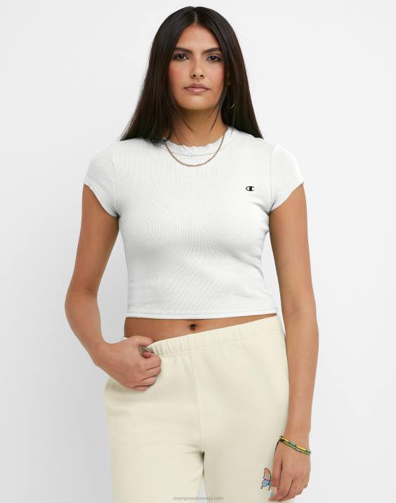 Champion ženske opremljena rebrasta majica c logotipom 2B841330 bela