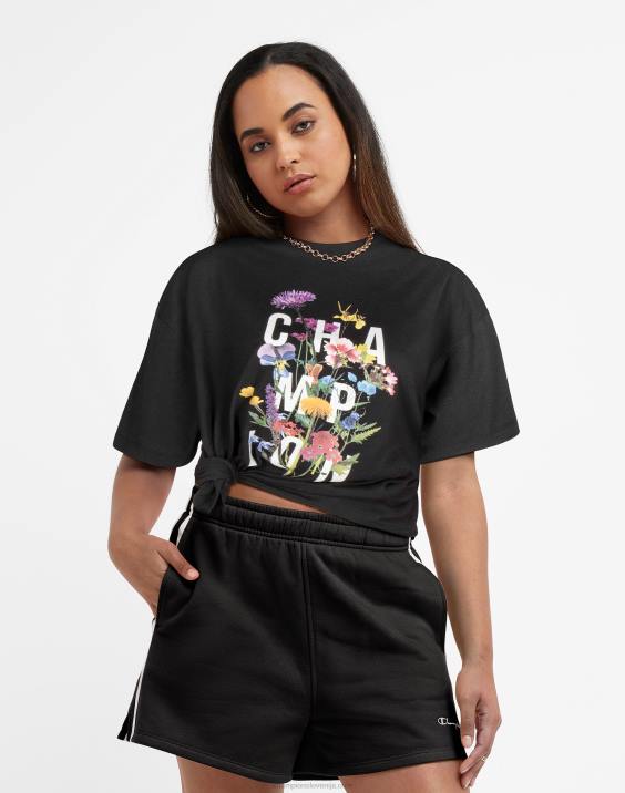 Champion ženske prevelika majica iz džersija s cvetlično grafiko 2B841338 Črna