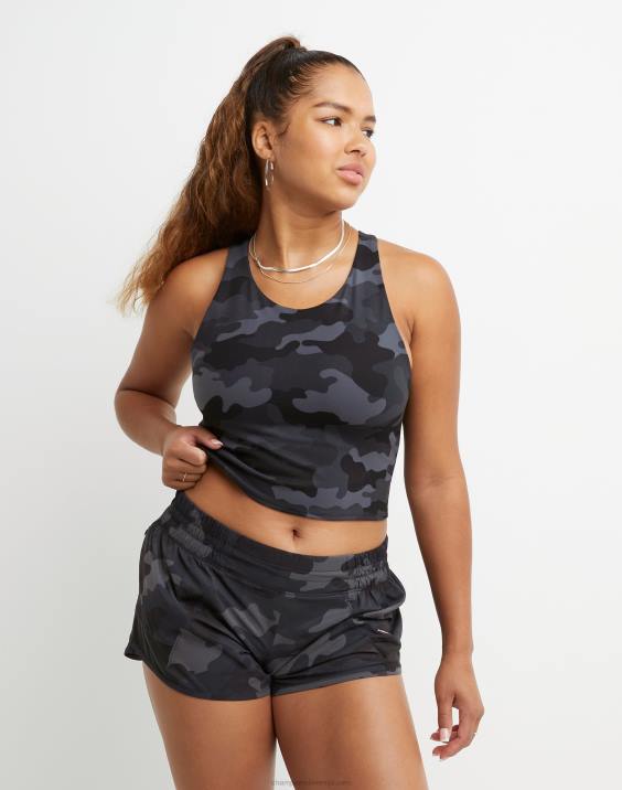 Champion ženske soft touch crop top tisk 2B842028 športno maskirno strelivo črno