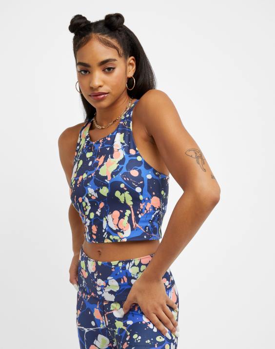 Champion ženske soft touch crop top tisk 2B842029 temni marmor klasična nebesno modra
