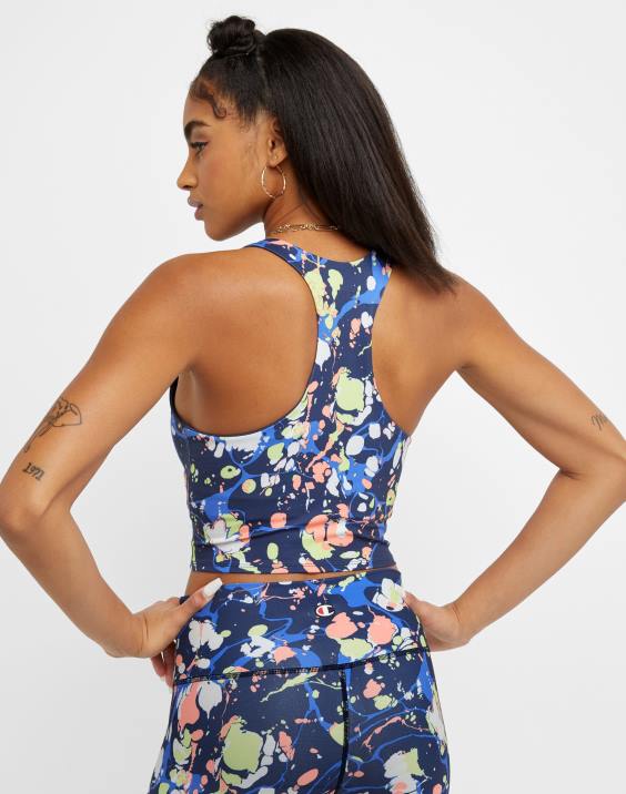 Champion ženske soft touch crop top tisk 2B842029 temni marmor klasična nebesno modra