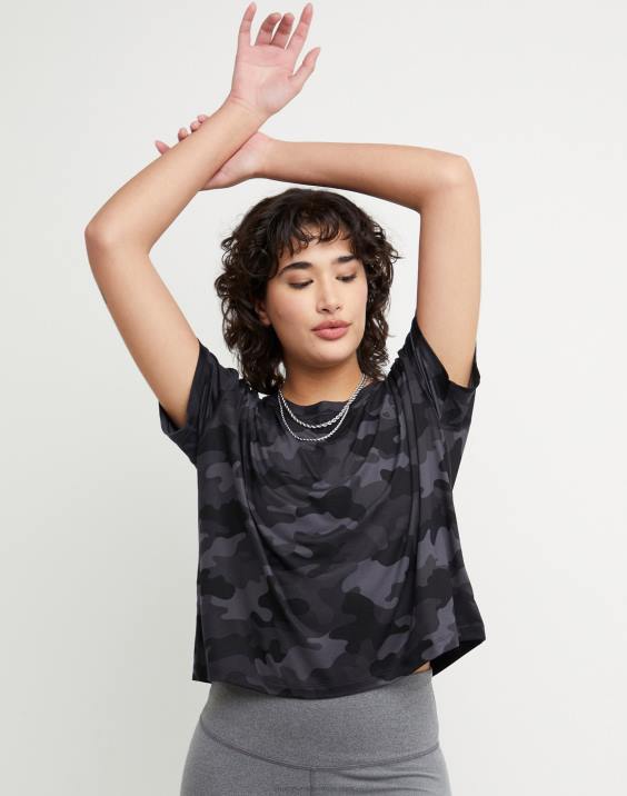Champion ženske soft touch essential camo majica z logotipom 2B842024 športno maskirno strelivo črno