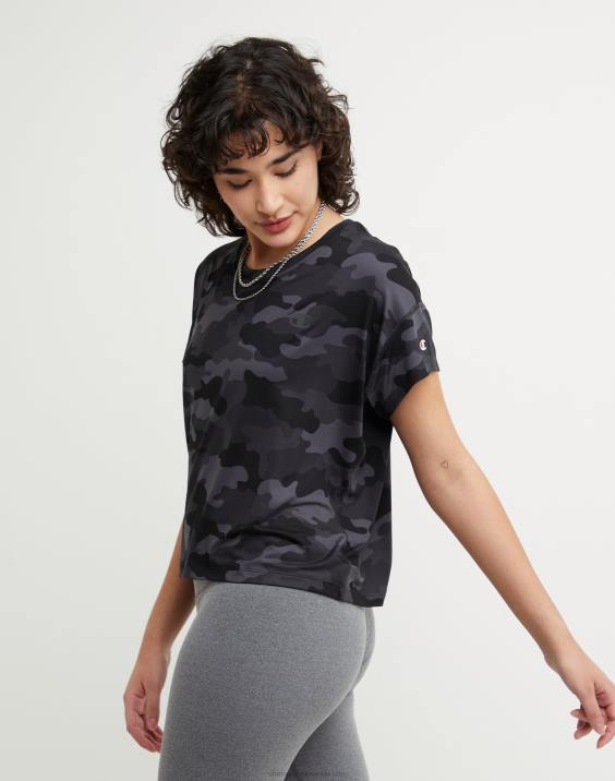Champion ženske soft touch essential camo majica z logotipom 2B842024 športno maskirno strelivo črno