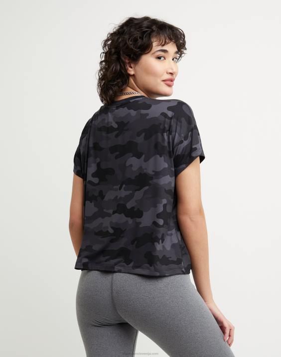 Champion ženske soft touch essential camo majica z logotipom 2B842024 športno maskirno strelivo črno