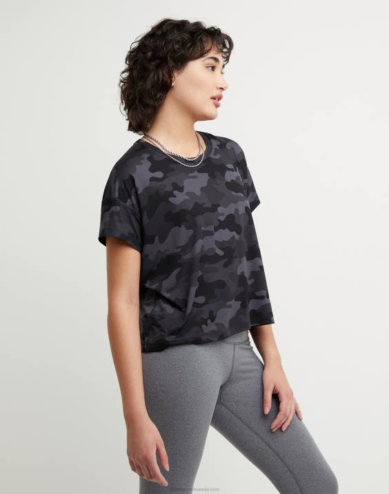 Champion ženske soft touch essential camo majica z logotipom 2B842024 športno maskirno strelivo črno