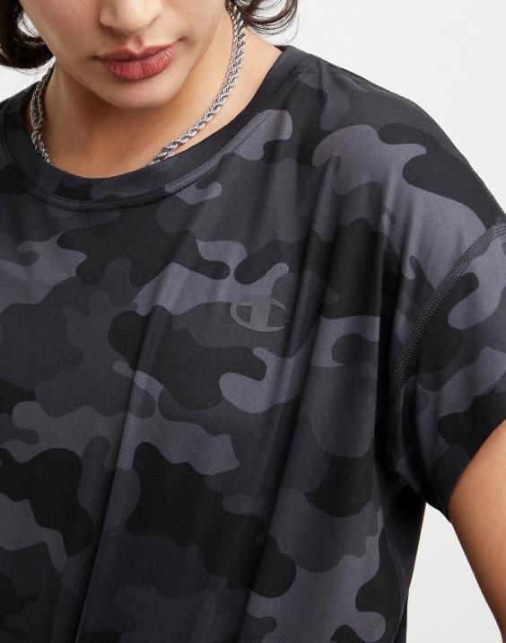 Champion ženske soft touch essential camo majica z logotipom 2B842024 športno maskirno strelivo črno