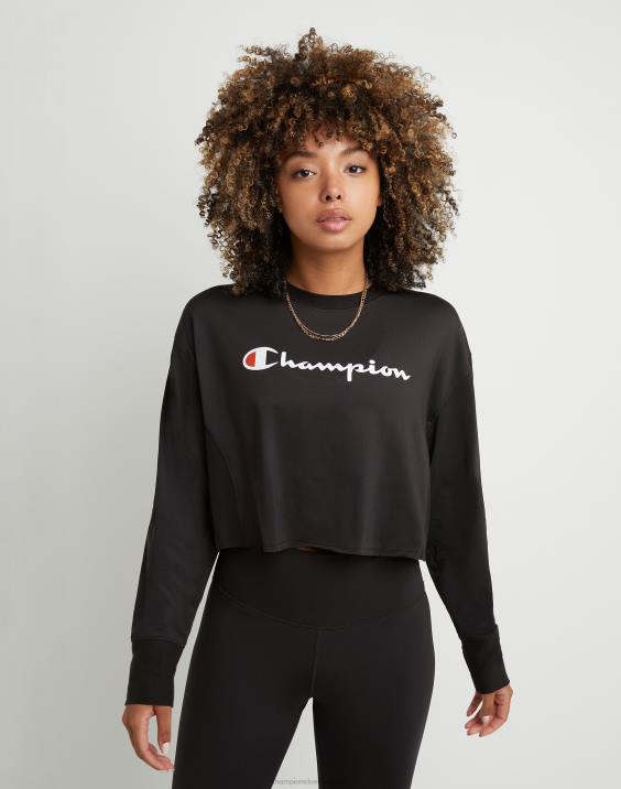 Champion ženske soft touch z dolgimi rokavi, skrajšana posadka 2B841414 Črna
