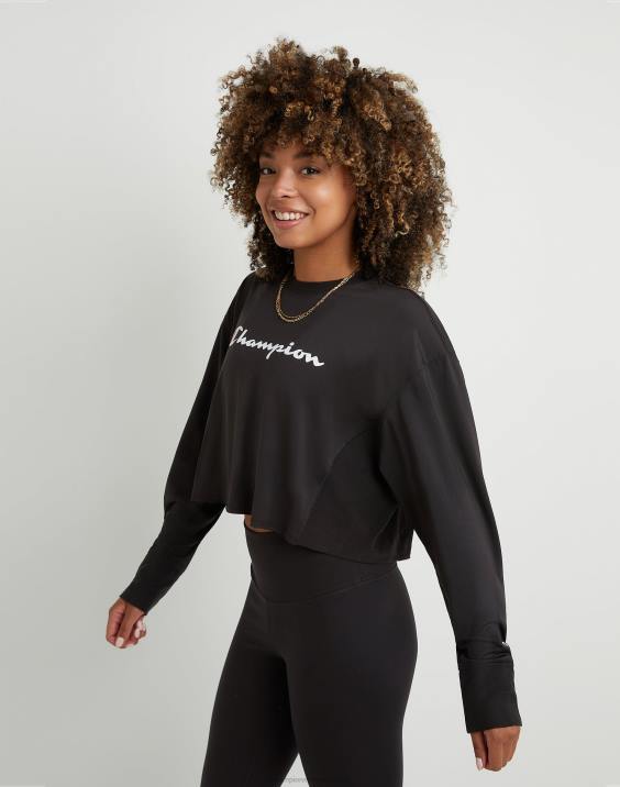 Champion ženske soft touch z dolgimi rokavi, skrajšana posadka 2B841414 Črna