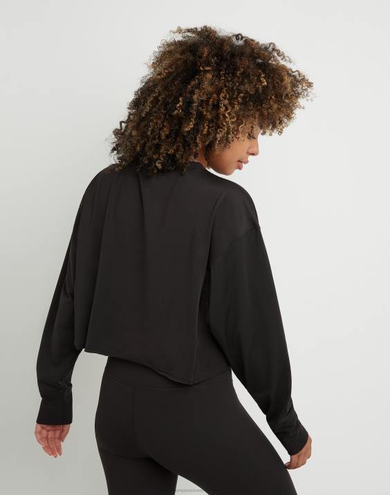 Champion ženske soft touch z dolgimi rokavi, skrajšana posadka 2B841414 Črna