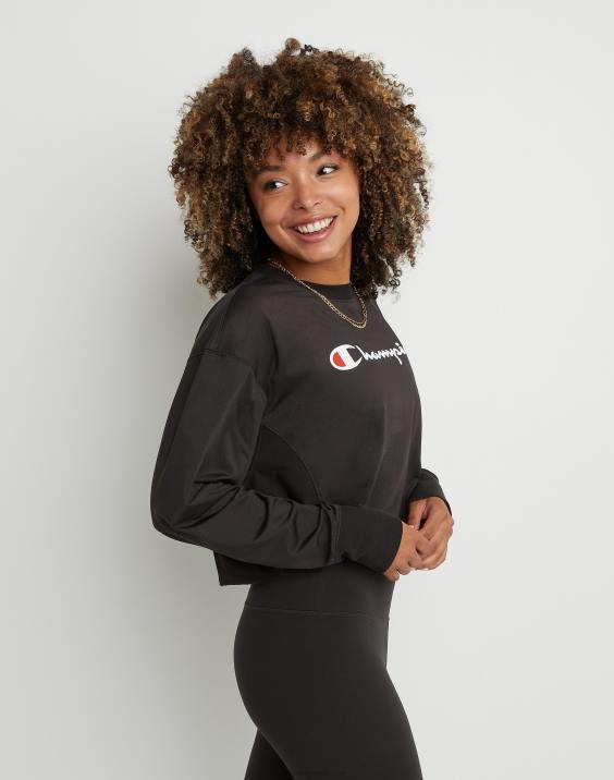 Champion ženske soft touch z dolgimi rokavi, skrajšana posadka 2B841414 Črna