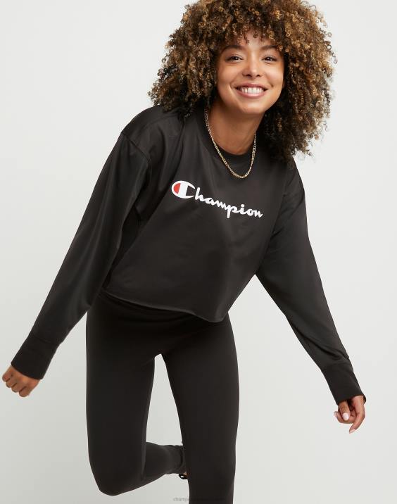 Champion ženske soft touch z dolgimi rokavi, skrajšana posadka 2B841414 Črna