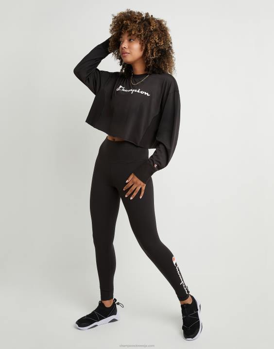 Champion ženske soft touch z dolgimi rokavi, skrajšana posadka 2B841414 Črna