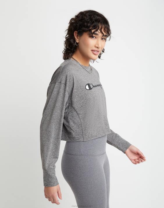 Champion ženske soft touch z dolgimi rokavi, skrajšana posadka 2B841415 ebenovinasto vresje