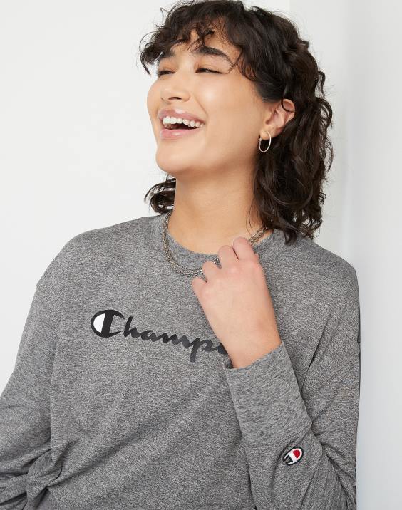 Champion ženske soft touch z dolgimi rokavi, skrajšana posadka 2B841415 ebenovinasto vresje