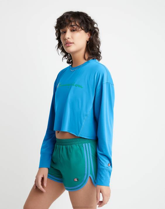 Champion ženske soft touch z dolgimi rokavi, skrajšana posadka 2B841416 modra šojka