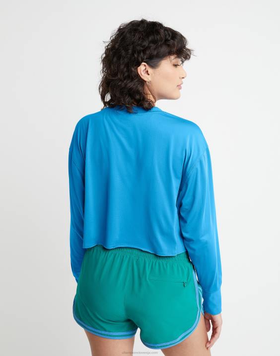 Champion ženske soft touch z dolgimi rokavi, skrajšana posadka 2B841416 modra šojka