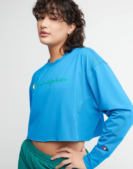 Champion ženske soft touch z dolgimi rokavi, skrajšana posadka 2B841416 modra šojka