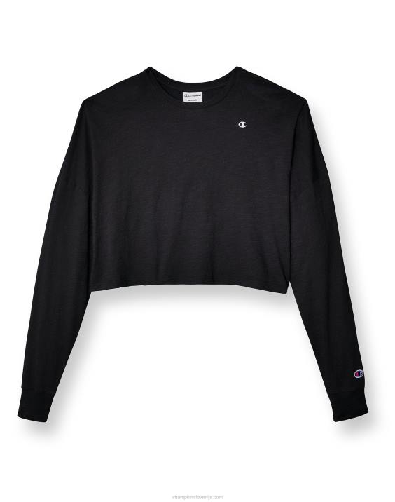 Champion ženske sprana, skrajšana majica z dolgimi rokavi 2B841412 Črna