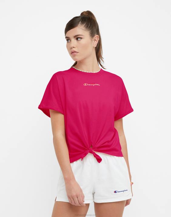 Champion ženske sprednja kravata majica s klasičnim scenarijem 2B841342 jagodno rdečilo