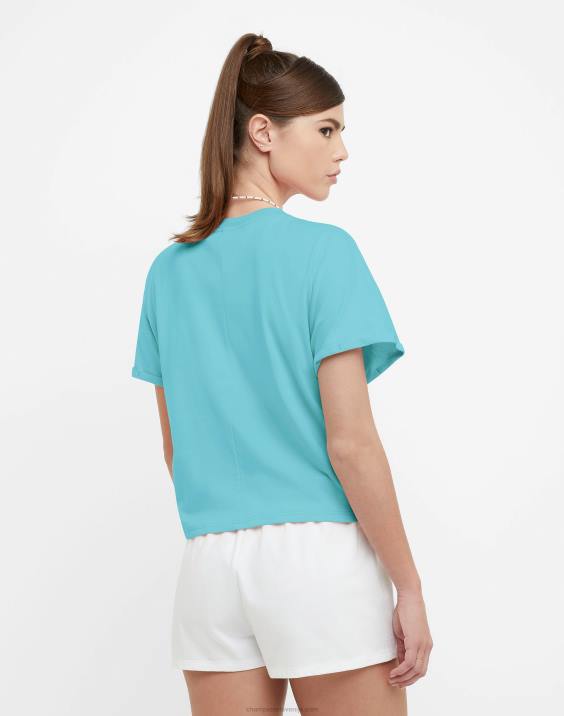 Champion ženske sprednja kravata majica s klasičnim scenarijem 2B841343 svetlo nebesno modra