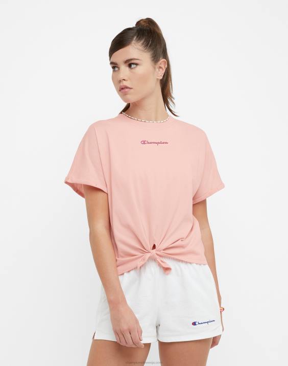 Champion ženske sprednja kravata majica s klasičnim scenarijem 2B841344 bledo rdečilo roza
