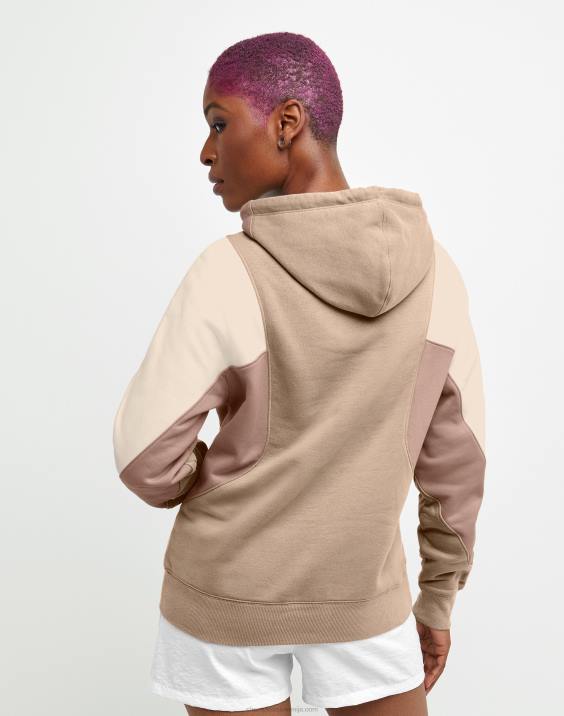 Champion ženske colorblock pulover s kapuco z več logotipi 2B841019 country oreh multi
