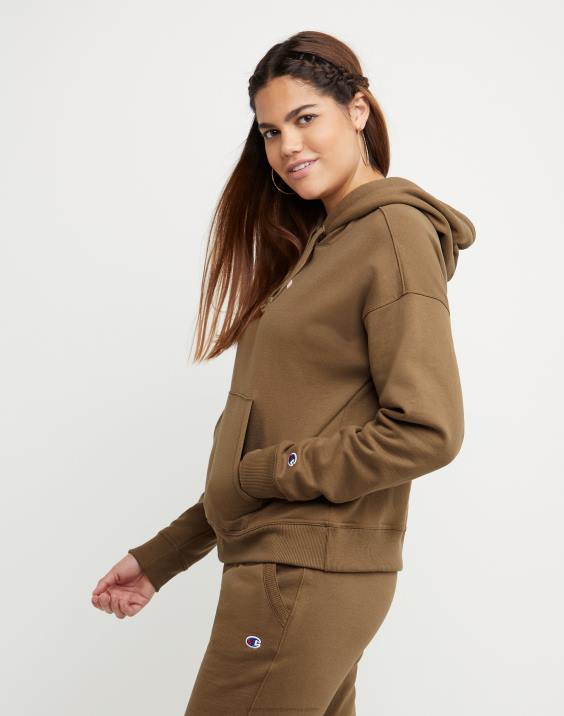 Champion ženske folija s kapuco iz flisa powerblend in barvni blok z logotipom c visoke gostote 2B841956 srednje rjava