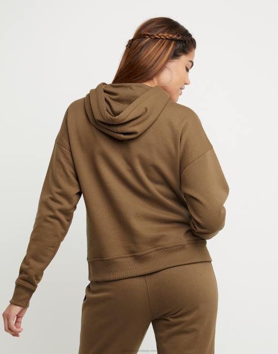 Champion ženske folija s kapuco iz flisa powerblend in barvni blok z logotipom c visoke gostote 2B841956 srednje rjava