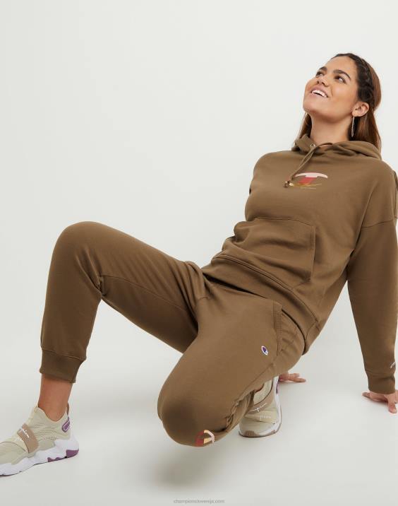 Champion ženske folija s kapuco iz flisa powerblend in barvni blok z logotipom c visoke gostote 2B841956 srednje rjava