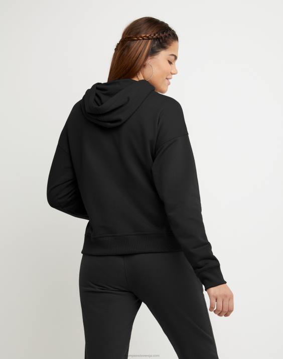 Champion ženske folija s kapuco iz flisa powerblend in barvni blok z logotipom c visoke gostote 2B841957 Črna