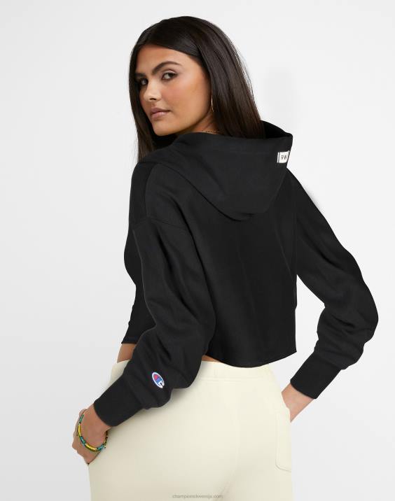 Champion ženske francoski frotirski pulover s kapuco z obrnjenim tkanjem in logotipom c 2B841007 Črna