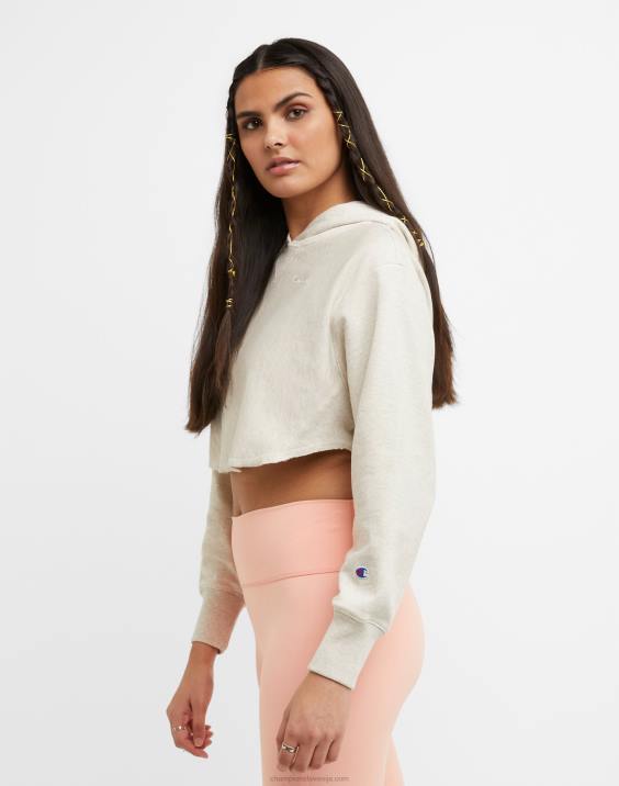 Champion ženske francoski frotirski pulover s kapuco z obrnjenim tkanjem in logotipom c 2B841009 ovsena kaša heather